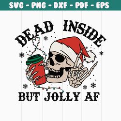 dead inside but jolly af christmas skeleton coffee svg file