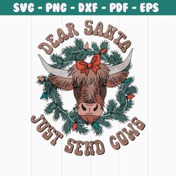 vintage dear santa just send cows png sublimation file