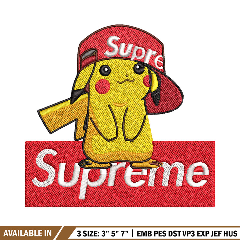 Supreme Pikachu Embroidery design, Pokemon Embroidery, anime design, Embroidery File, anime shirt, Digital download..jpg