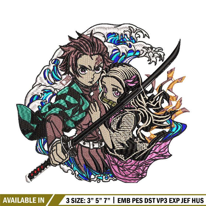 Tanjiro and Nezuko embroidery design, Kimetsu no Yaiba embroidery, logo design, anime design, Digital download.jpg