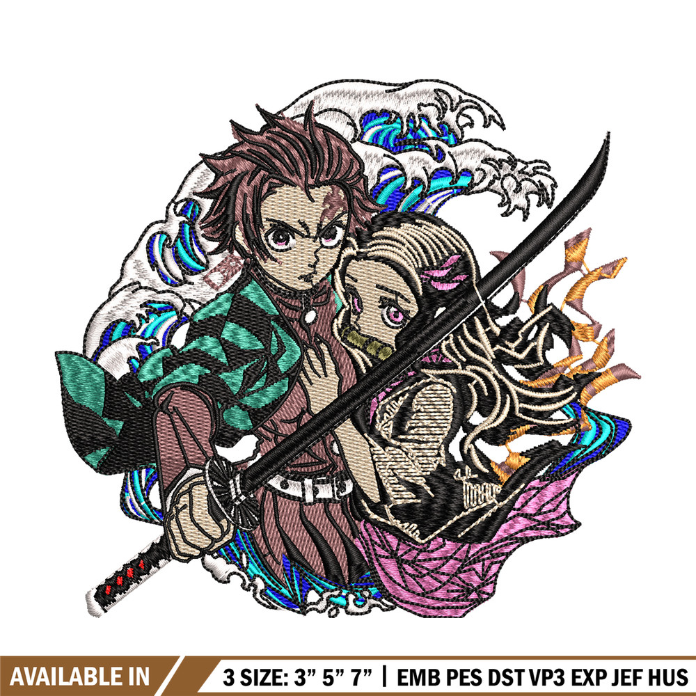 Tanjiro and Nezuko embroidery design, Kimetsu no Yaiba embroidery, logo design, anime design,  Digital download.jpg