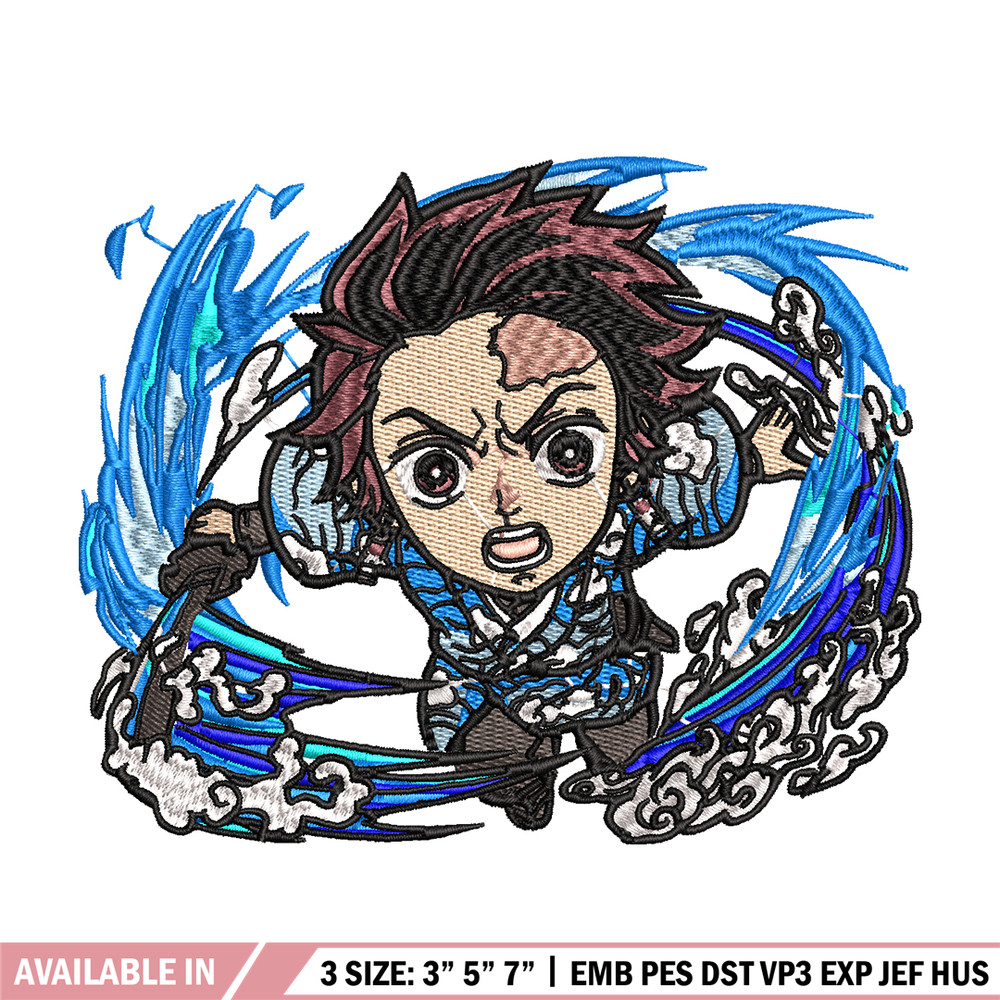 Tanjiro fire breathing chibi embroidery design, Kimetsu no Yaiba embroidery, anime design, anime shirt, Digital download.jpg