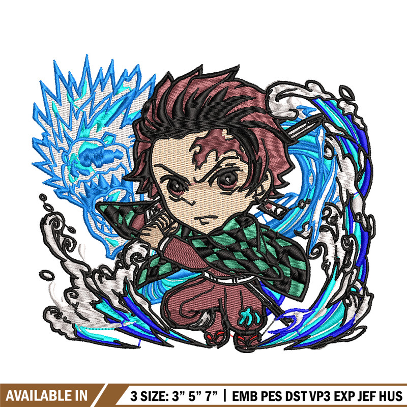 Tanjiro water breathing dragon chibi embroidery design, Kimetsu no Yaiba embroidery, anime design, Digital download.jpg