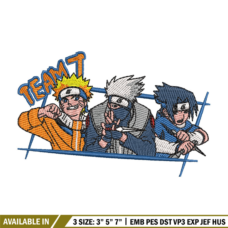 Team 7 embroidery design, Naruto embroidery, Anime design, Embroidery shirt, Embroidery file, Digital download.jpg