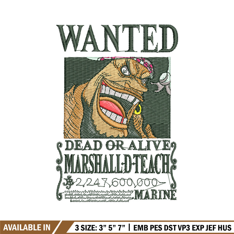Teach bounty embroidery design, One piece embroidery, Anime design, Embroidery shirt, Embroidery file, Digital download.jpg