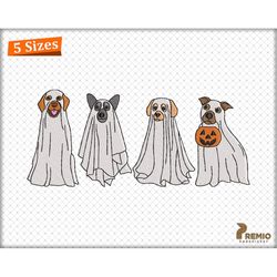 dog ghost embroidery design, four halloween ghost dog spooky season embroidery design, halloween ghost puppy paw machine