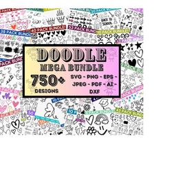 doodle mega bundle, hearts svg bundle, easter svg bundle, 750 designs, doodle, heather roberts art bundle, cut files cri