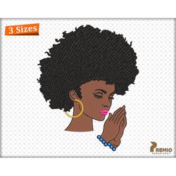 black woman praying embroidery design, afro woman embroidery design, black girl embroidery design, african american embr