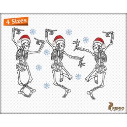 christmas skeleton embroidery design, dancing skeletons embroidery design, christmas machine embroidery design files - d