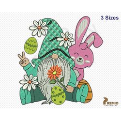 easter gnome embroidery design, gnome embroidery designs, spring gnome embroidery designs, easter bunny gnome with eggs