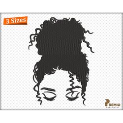 afro black woman embroidery design, african american nubian melanin black girl embroidery design, afro woman afro puff h