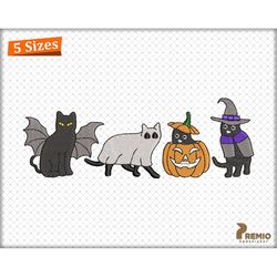cat ghost embroidery design, halloween witch cat embroidery design, halloween cats, pumpkin bat cats digitizing machine