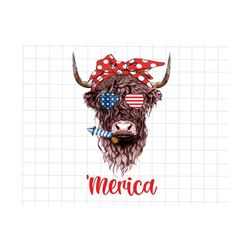 patriotic highland cow merica sunglass and headband png, independence day png, funny fourth of july png, usa patriotic png, 4th of july png