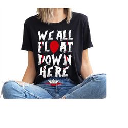 Horror Shirt, IT Movie T-Shirt, Pennywise Balloons Tees, Halloween Gifts, We All Float Down Here, Horror Man Vneck Tshir