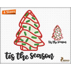 Christmas Tree Cake Embroidery Applique Designs, Tis The Season Embroidery Design, Debbie Cake Christmas Tree Applique E