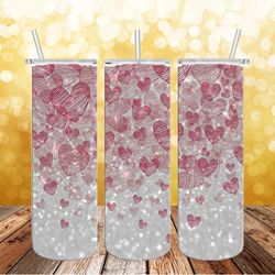 red hearts white glitter tumbler, valentine tumbler design, design 20oz/ 30oz skinny tumbler png, instant download