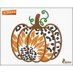 Pumpkin Embroidery Applique Design, Leopard Pumpkin Embroidery Files, Fall Sunflower Pumpkin Cheetah Embroidery Designs