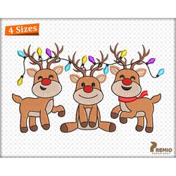 christmas reindeers embroidery design, reindeer machine embroidery files, christmas light reindeer embroidery designs -