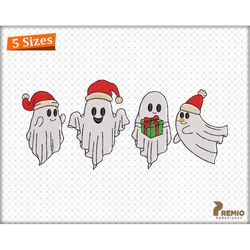 christmas ghost embroidery design, hallothanksmas ghost embroidery design, christmas halloween embroidery machine instan