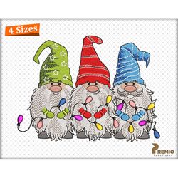 christmas gnome embroidery designs, christmas light machine embroidery gnomes, gnome embroidery files for christmas patt