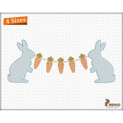 easter bunny embroidery designs, easter bunny hanging carrots monogram fill embroidery designs, easter bunny stitch mach