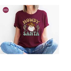 merry christmas gifts, santa claus t shirt, christmas sweatshirt, western crewneck tshirt, cowboy graphic tees, country