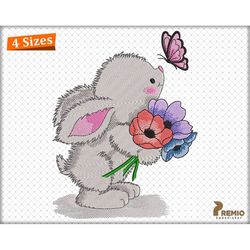 cute bunny embroidery designs, floral butterfly with bunny embroidery design files, spring easter bunny rabbit machine e