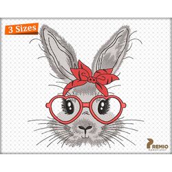 bunny embroidery designs, bunny bandana machine embroidery design, easter bunny with glasses digital embroidery design -