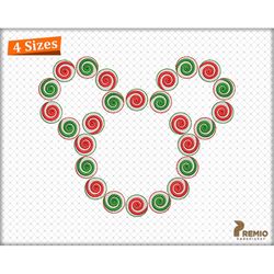 christmas candy embroidery design, peppermint candy cane machine embroidery files, christmas swirl peppermint head digit