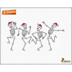 dancing skeletons embroidery design, christmas santa cap skeleton embroidery design, christmas machine embroidery files