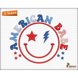 American Smiley Applique Embroidery Design, 4th of July American Baby Embroidery Design, Retro America Babe Applique Mac