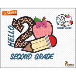 2nd Grade Embroidery Design, Hello Second Grade Applique Embroidery Designs, Back to School Applique Embroidery, Teacher