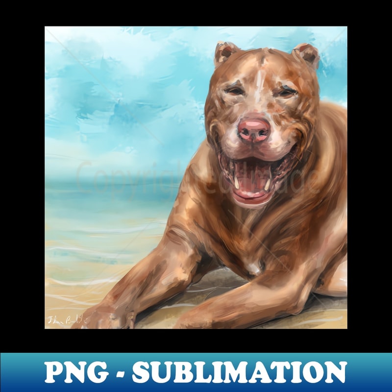 ME-20231025-162_A Painting of a Red Nose Pit Bull Smiling and Basking in the Sun on the Beach 6313.jpg