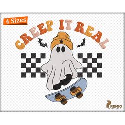 creep it real embroidery design, halloween creep it real ghost machine embroidery files, retro spooky season halloween e