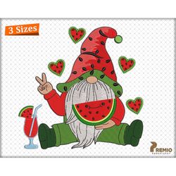 watermelon gnome embroidery design, summer gnome embroidery design, gnome machine embroidery design, one in melon gnome