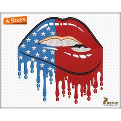 patriotic embroidery files, usa flag dripping lips embroidery design, american embroidery files, 4th of july lips machin