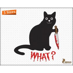spooky ghost cat embroidery design, halloween cat machine embroidery design files, halloween what cat with knife digital