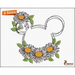 spring flowers machine embroidery design, daisy flowers embroidery design, spring daisy digital embroidery machine desig