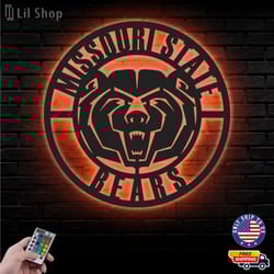 missouri state bears metal sign, ncaa logo metal led wall sign, ncaa wall decor, missouri state bears led metal wall art