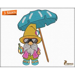 summer gnome embroidery designs, beach gnome embroidery design, gnome summer embroidery designs, gnome machine embroider