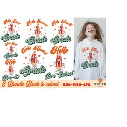 hello back to school svg bundle,first day of school svg,retro design shirt, smiley pencil cartoon cute png print sublimation,svg file cricut