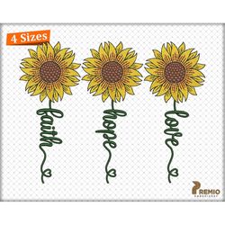 sunflower embroidery, faith hope love embroidery design, faith hope love daisy machine embroidery pattern, faith religio