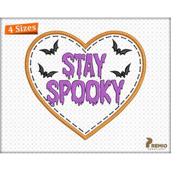 Stay Spooky Embroidery Design, Halloween Heart Applique Embroidery Design, Stay Spooky Halloween Embroidery Design - Dig