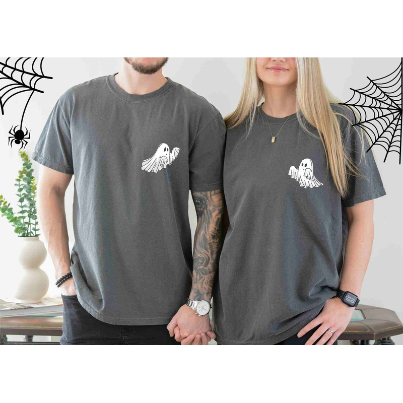 Cute Spooky Couple Comfort Color shirt, Women -Men Ghost Sweatshirt, Spooky Season, Fall Coffee Lover Shirt, Halloween Party Hoodie,Fall tee - 1.jpg