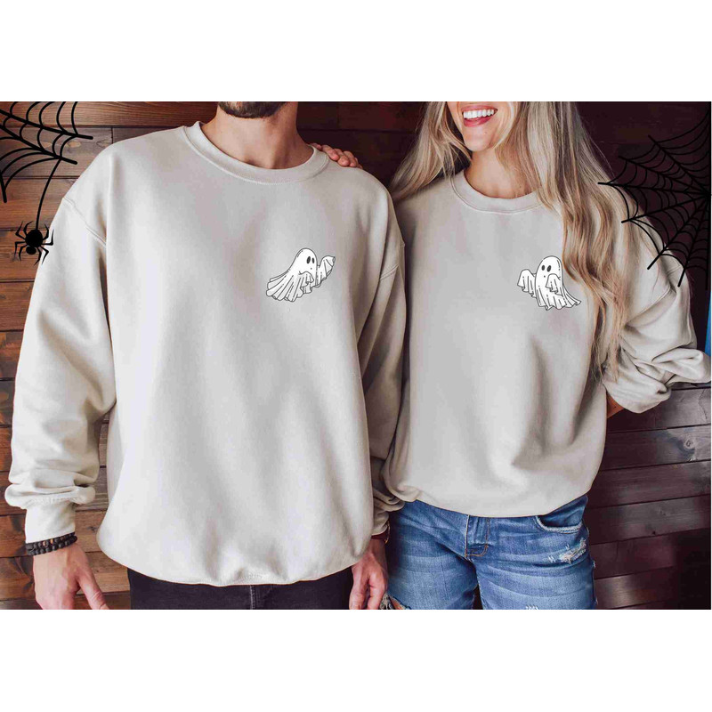 Cute Spooky Couple Comfort Color shirt, Women -Men Ghost Sweatshirt, Spooky Season, Fall Coffee Lover Shirt, Halloween Party Hoodie,Fall tee - 2.jpg