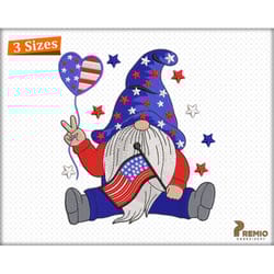 american gnome embroidery design, 4th july gnome embroidery design, patriotic independence day embroidery designs, gnome