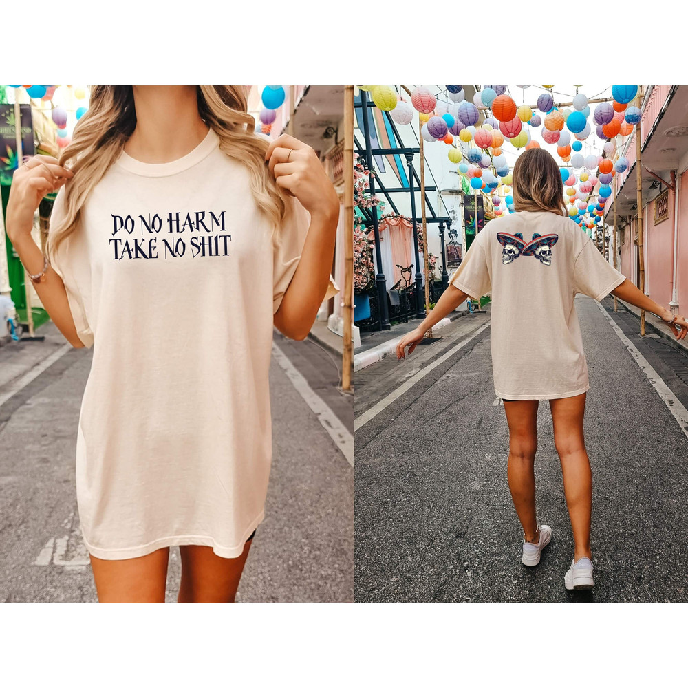 Do No Harm Take No Shit Cowboy Shirt, Skull Comfort Colors Shirt, Vintage Retro Tee, Trendy Hippie Graphic Tee, Boho Graphic Tee, Retro Tee - 2.jpg