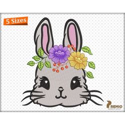 bunny embroidery designs, floral bunny machine embroidery files, floral easter bunny digital embroidery design, cute bun
