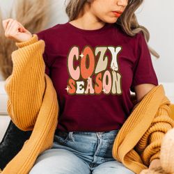 cozy season shirt png, colorful retro print fall shirt png, thanksgiving,hello fall, fall vibes, cozy fall thanksgiving,