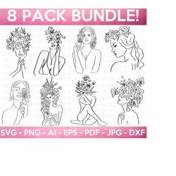 line art women svg bundle ,woman flowers svg, flowers in hair svg, svg for canvas, canvas art svg, line art svg, cut files for cricut